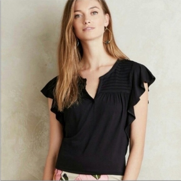 Anthropologie Tops - Meadow Rue black pintuck flutter sleeve blouse, size S